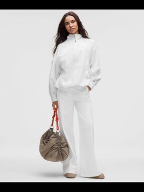 Lululemon Define High Rise Wide Leg Pant Size L White Cinch Cuff Pockets Luon